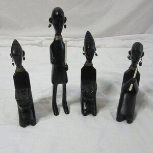 Lot of 4 Vintage African Tribal Hand Carved Wooden Figurines Decor Original